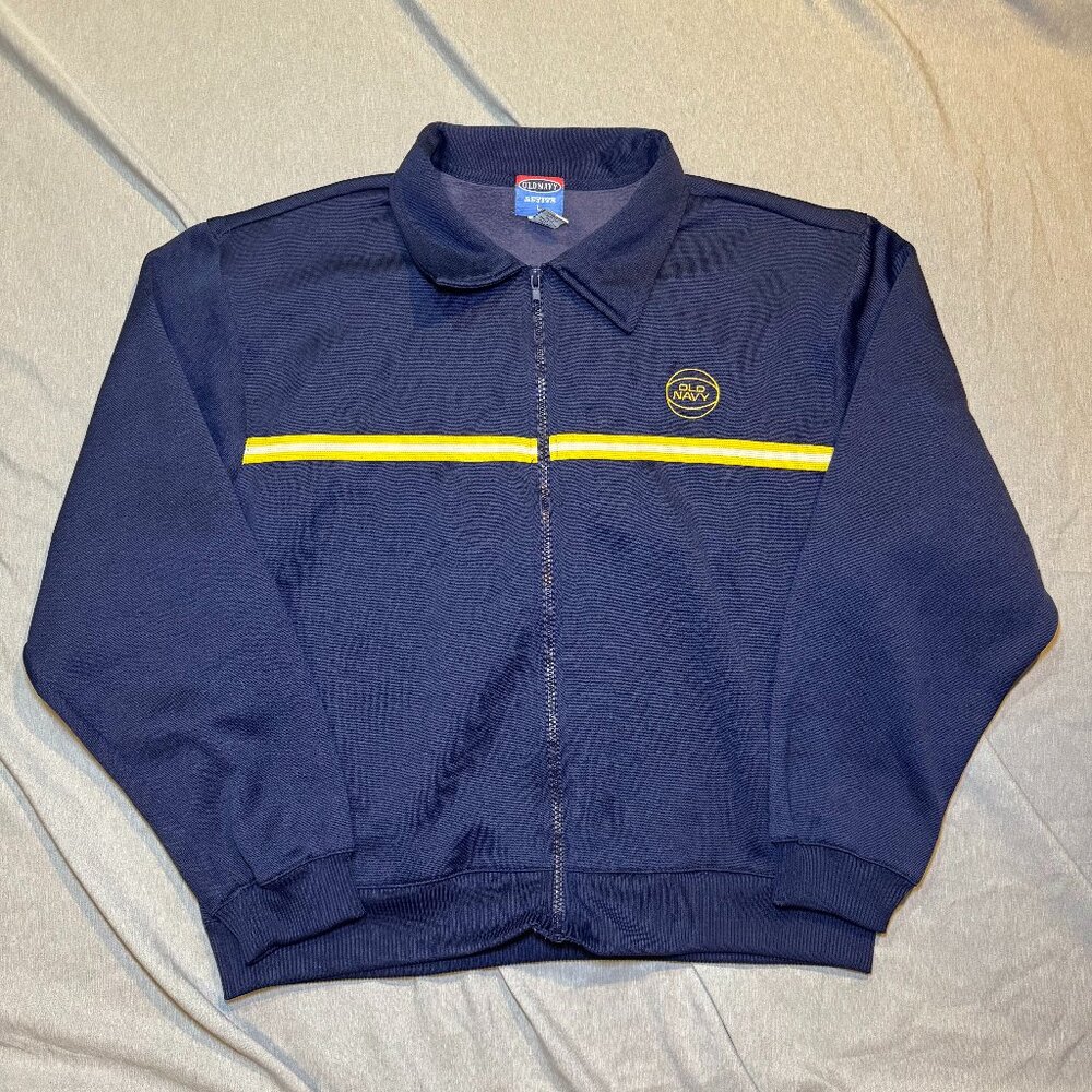 Vintage Old Navy Men’s Basketball Track Jacket Large Blue Yellow Stripes Zipper